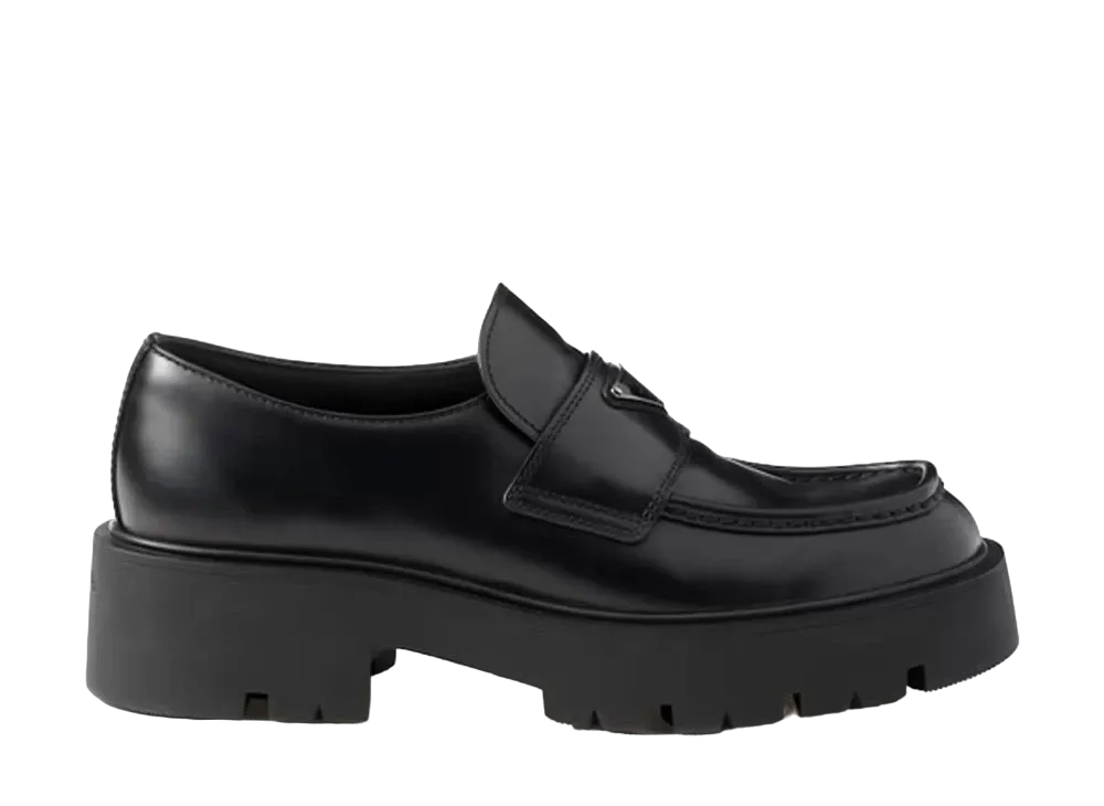 PRADA Men's Brushed Leather Loafers "Black"
