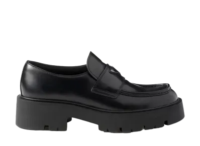 PRADA Men's Brushed Leather Loafers "Black"