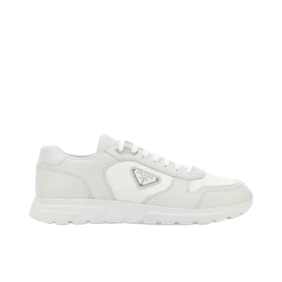 PRADA Leather and Fabric Sneakers "White"