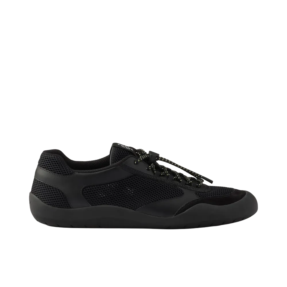 PRADA Speedrock Leather and Mesh Sneakers "Black"
