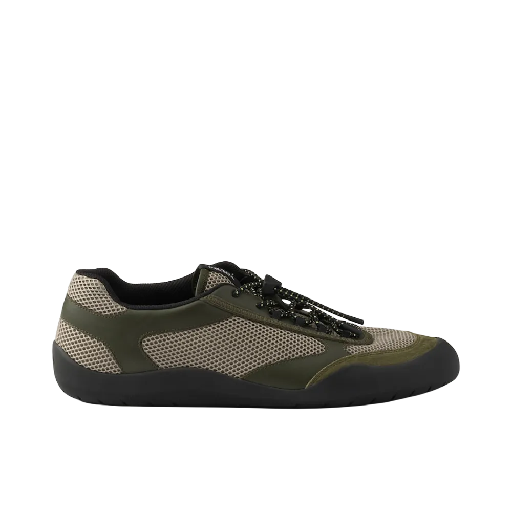 PRADA Speedrock Leather and Mesh Sneakers "Forest Green"