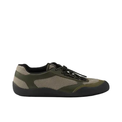 PRADA Speedrock Leather and Mesh Sneakers "Forest Green"