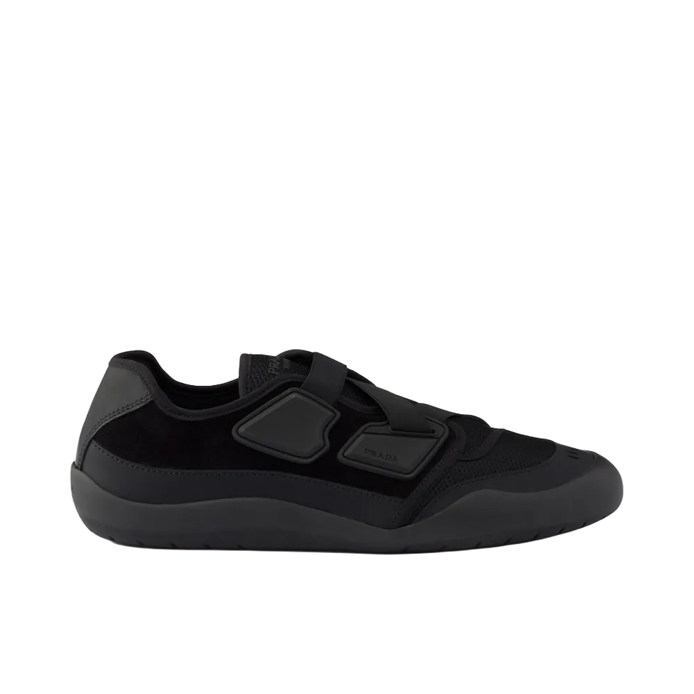 PRADA Leather and Mesh Fabric Sneakers "Black"
