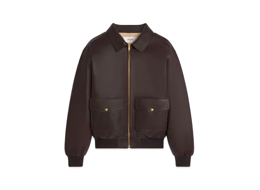 CELINE Loose Aviator Blouson Jacket In Soft Lambskin "Ebony"