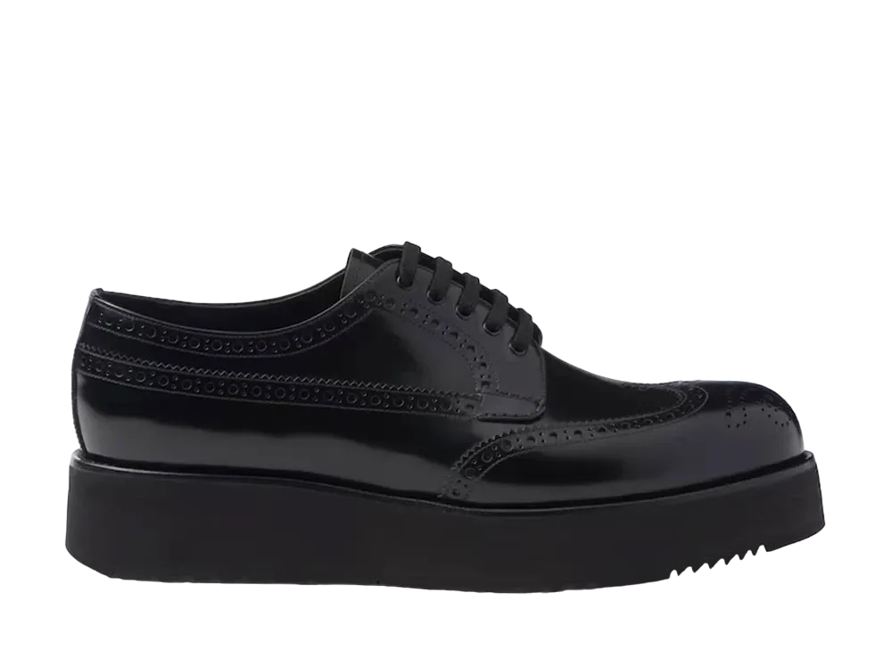 PRADA Men's Brushed Leather Derby Brogues "Black"