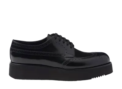 PRADA Men's Brushed Leather Derby Brogues "Black"