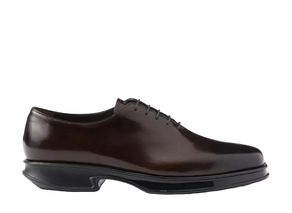 PRADA Men's Brushed Leather Lace-Up Shoes "Brown"
