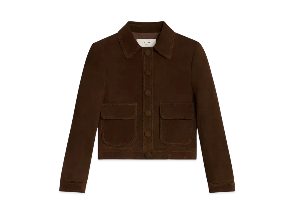 CELINE Women's Straight-Cut Blouson Jacket in Suede "Espresso"