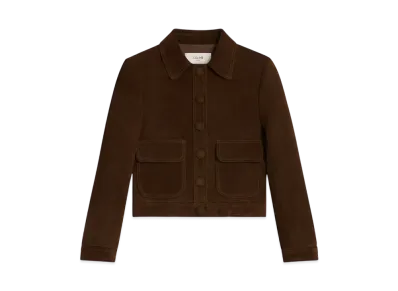 CELINE Women's Straight-Cut Blouson Jacket in Suede "Espresso"