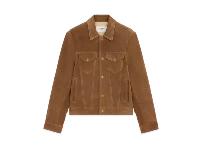 CELINE Men's Trucker Jacket in Split Calfskin "Cigar"