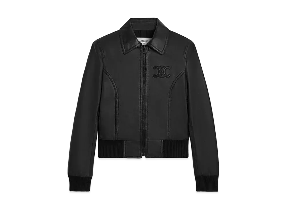 CELINE Embroidered Blouson Jacket In Soft Lambskin "Black"