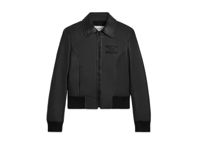 CELINE Embroidered Blouson Jacket In Soft Lambskin "Black"