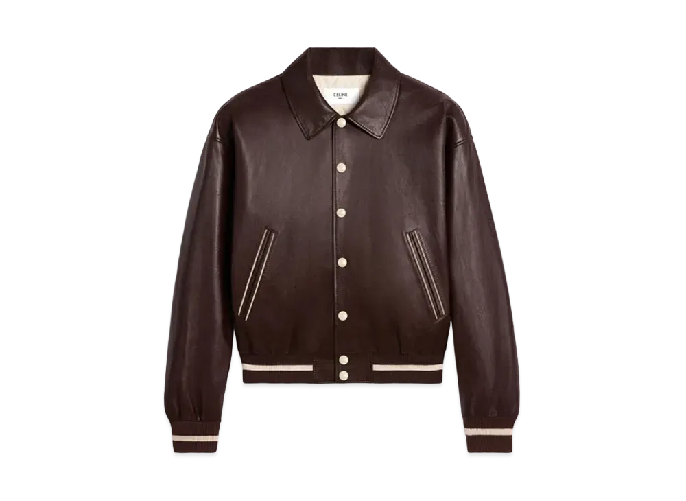 CELINE Teddy Jacket with Shirt Collar In Soft Lambskin "Brown/Vanilla"
