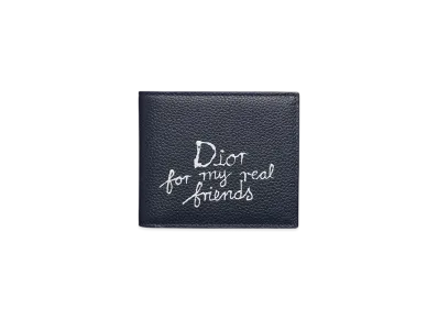 Dior and Hylton Nel Bifold Wallet Grained Calfskin with Print "Navy Blue/White"