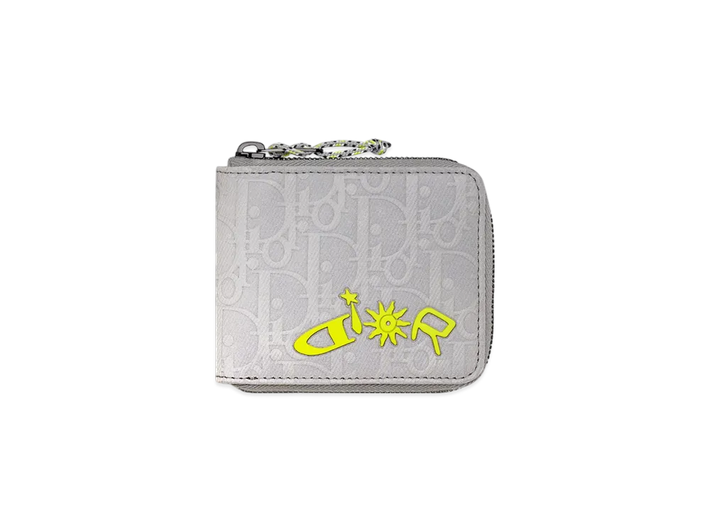 Dior x Lewis Hamilton Zipped Wallet in Dior Oblique Reflector Nylon "Silver/Yellow"