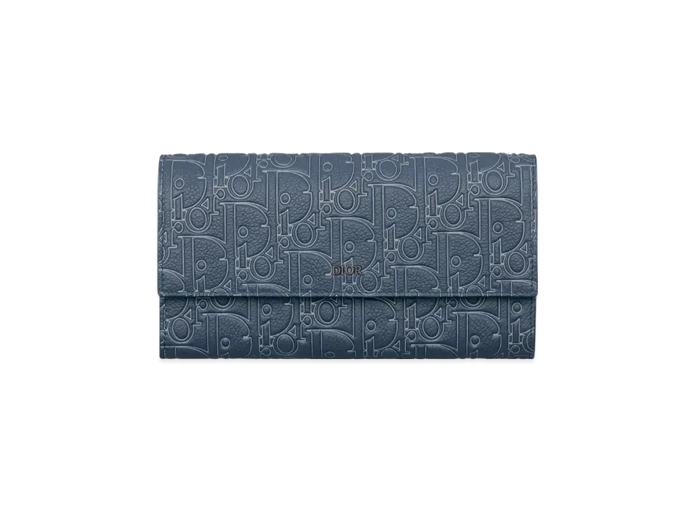 Dior Long Flap Wallet Dior Gravity Outline Leather "Navy Blue"