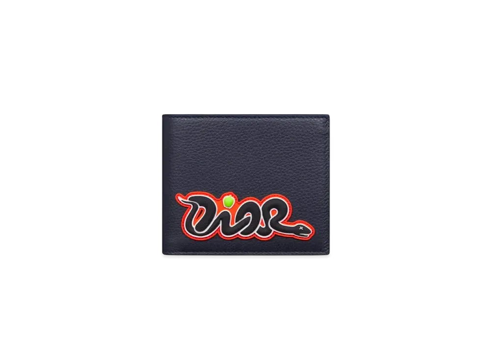 Dior x KAWS Bifold Wallet Grained Calfskin "Navy Blue/Vermilion Red"