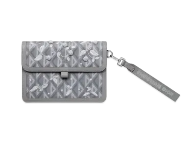 Dior Hit The Road A5 Pouch Flap CD Diamond Canvas Lily Of The Valley Embroidery "Gray"