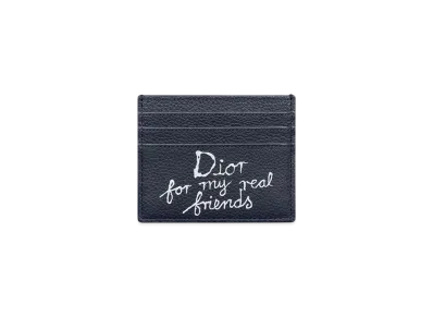 Dior and Hylton Nel Card Holder Grained Calfskin with Print "Navy Blue/White"