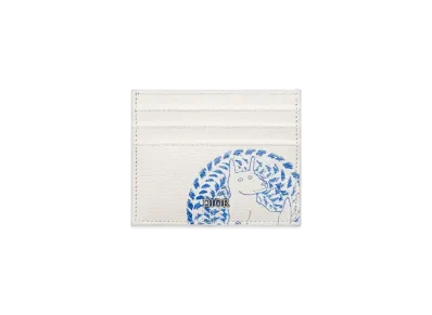 Dior and Hylton Nel Card Holder Grained Calfskin with Print "White/Blue"