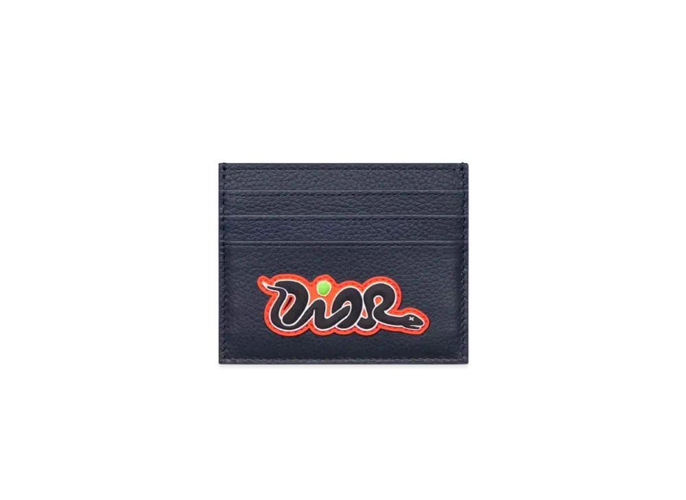 Dior x KAWS Card Holder Grained Calfskin "Navy Blue/Vermilion Red"