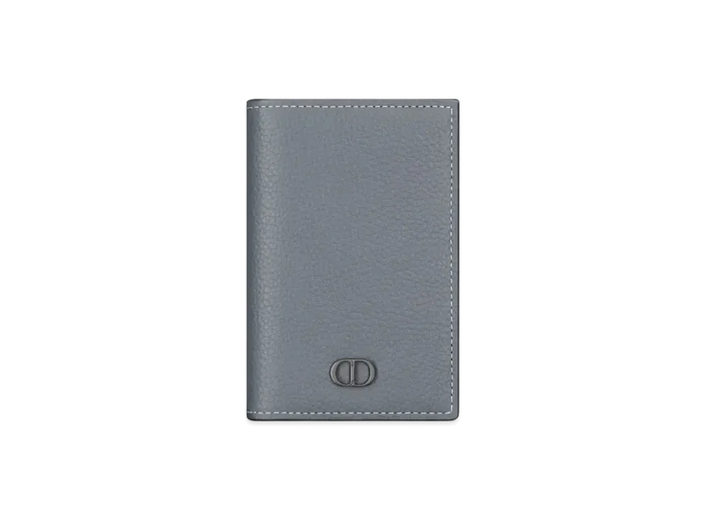 Dior CD Icon Vertical Bifold Card Holder Grained Calfskin and Smooth Calfskin "Deep Gray"