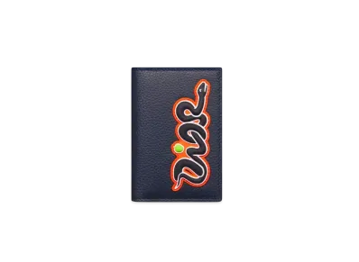 Dior x KAWS Vertical Bifold Card Holder Grained Calfskin "Navy Blue/Vermilion Red"