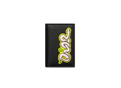 Dior x KAWS Vertical Bifold Card Holder Grained Calfskin "Black/Pink/Yellow"