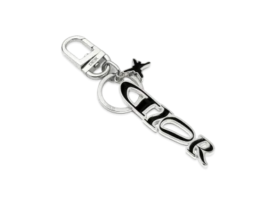 Dior x LEWIS HAMILTON Key Ring Palladium Finish Brass and Enamel "Black"