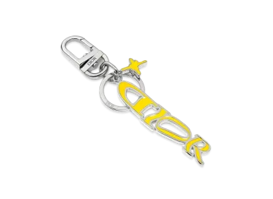 Dior x LEWIS HAMILTON Key Ring Palladium Finish Brass and Enamel "Yellow"