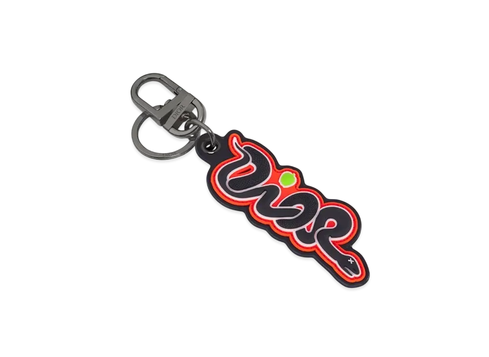 Dior x KAWS Key Ring Grained Calfskin with Rubber "Vermilion Red/Navy Blue"