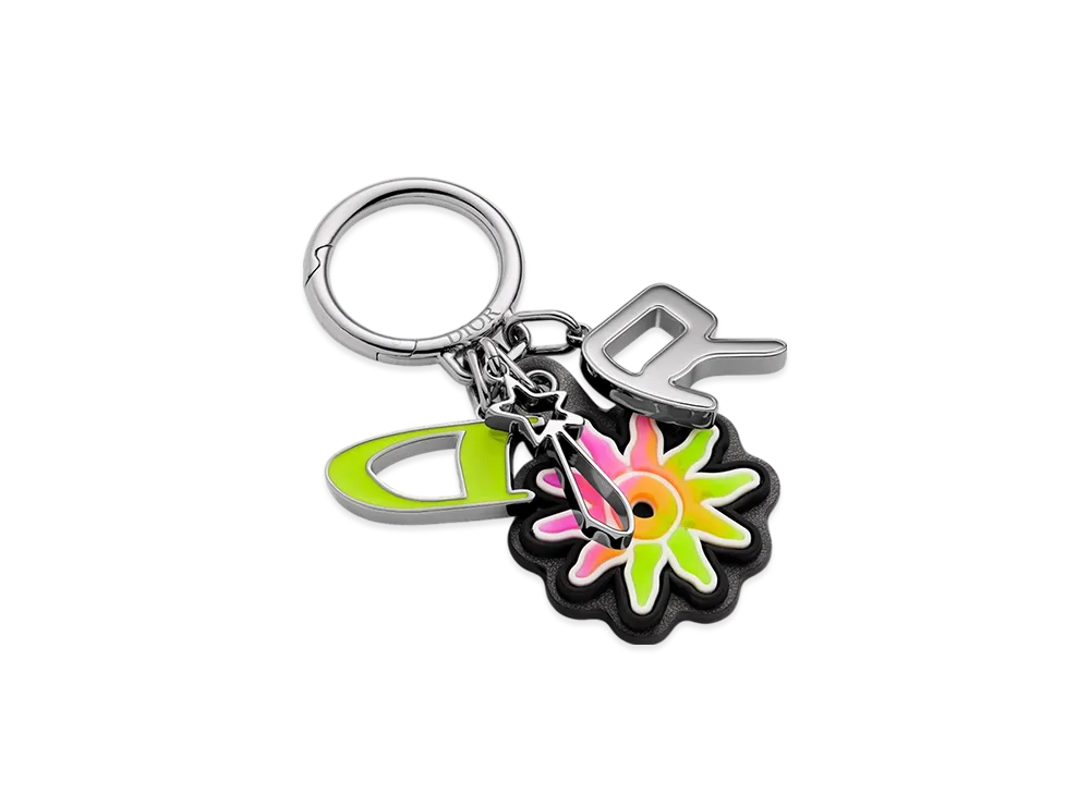 Dior x Lewis Hamilton Key Holder in Brass, Leather-Effect Technical Fabric & Rubber "Multicolor"