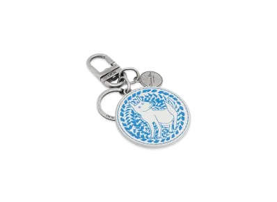 Dior and Hylton Nel Key Ring Grained Calfskin with Print "White/Blue"