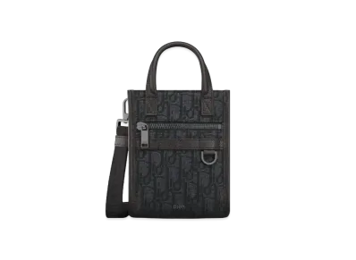 Dior Safari North-South Mini Tote Bag Dior Oblique Jacquard and Grained Calfskin "Black"