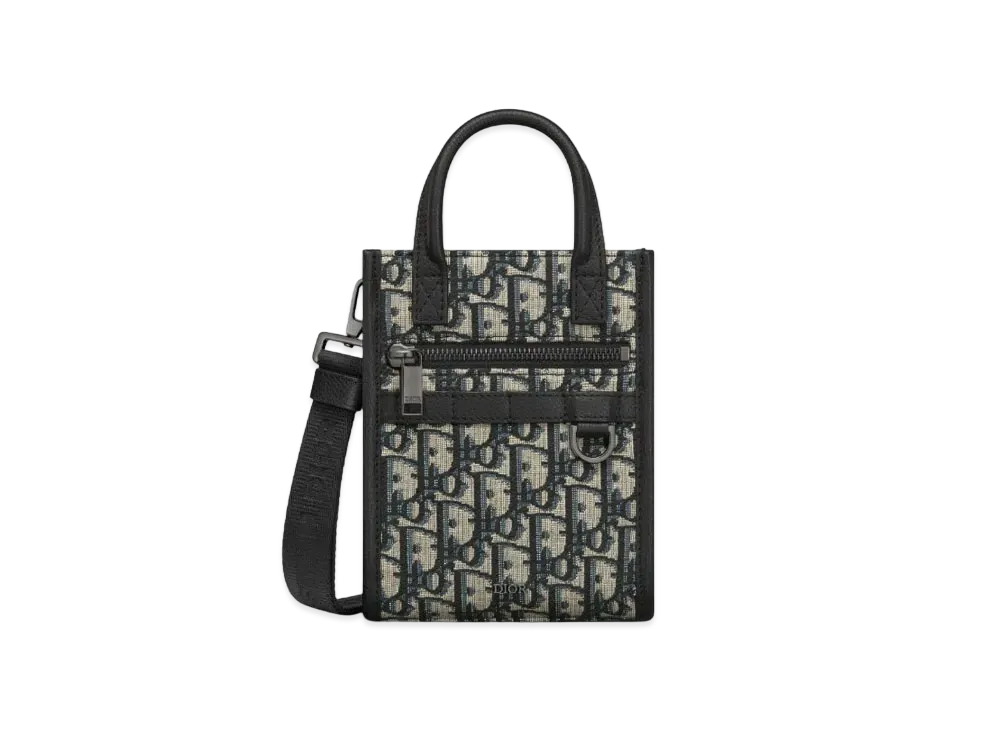 Dior Safari North-South Mini Tote Bag Dior Oblique Jacquard and Grained Calfskin "Beige/Black"