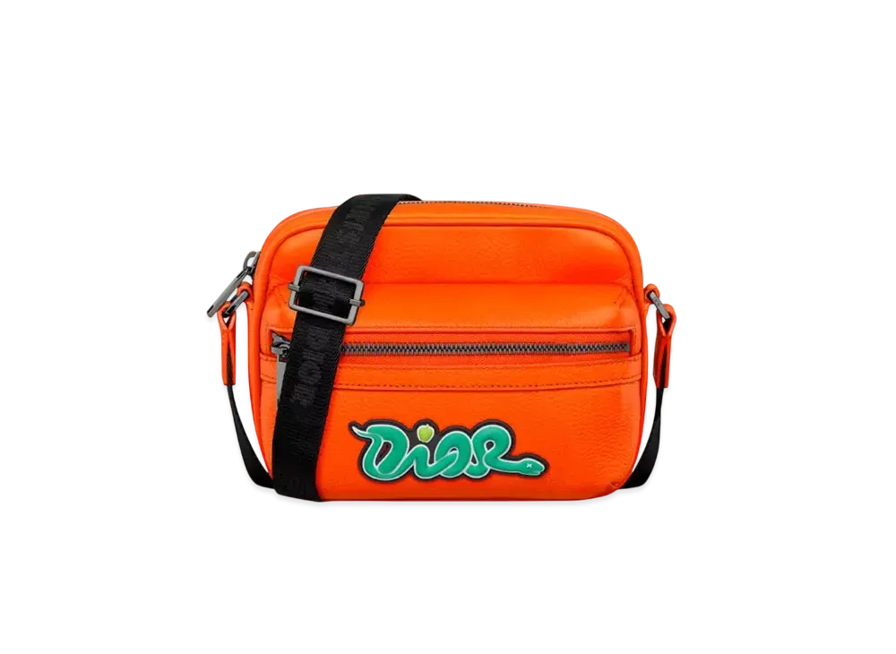 Dior x KAWS Mini Rider 2.0 Zipped Messenger Bag Grained Calfskin "Vermilion Red/Green/Black"