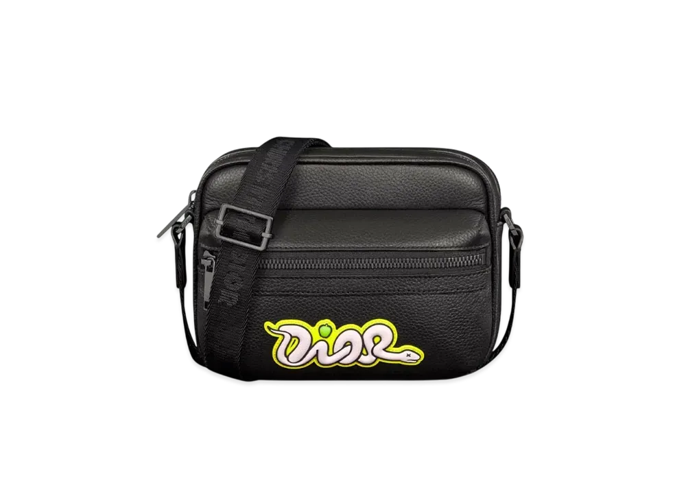 Dior x KAWS Mini Rider 2.0 Zipped Messenger Bag Grained Calfskin "Black/Pink/Yellow"
