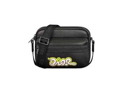 Dior x KAWS Mini Rider 2.0 Zipped Messenger Bag Grained Calfskin "Black/Pink/Yellow"