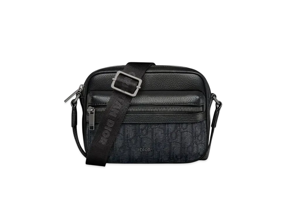 Dior Mini Rider 2.0 Zipped Messenger Bag Dior Oblique Jacquard and Grained Calfskin "Black"