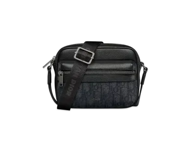 Dior Mini Rider 2.0 Zipped Messenger Bag Dior Oblique Jacquard and Grained Calfskin "Black"