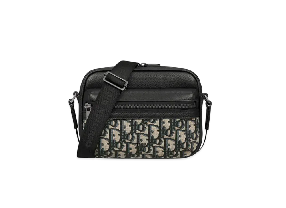 Dior Mini Rider 2.0 Zipped Messenger Bag Dior Oblique Jacquard with Grained Calfskin "Beige/Black"
