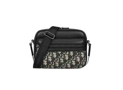 Dior Mini Rider 2.0 Zipped Messenger Bag Dior Oblique Jacquard with Grained Calfskin "Beige/Black"