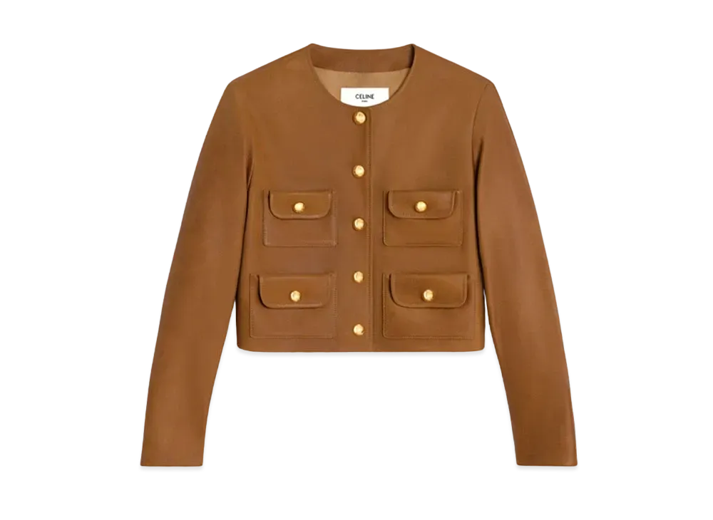CELINE Pure Collar Jacket in Patina Finish Suede "Cognac"