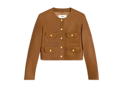 CELINE Pure Collar Jacket in Patina Finish Suede "Cognac"