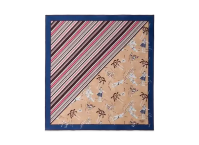 PRADA Printed Cotton Twill Scarf "Beige Pink/Burnt Brown"