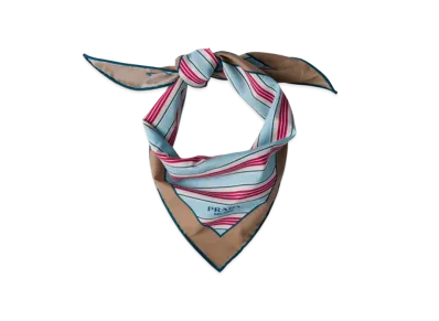 PRADA Printed Cotton Twill Scarf "Light Blue"