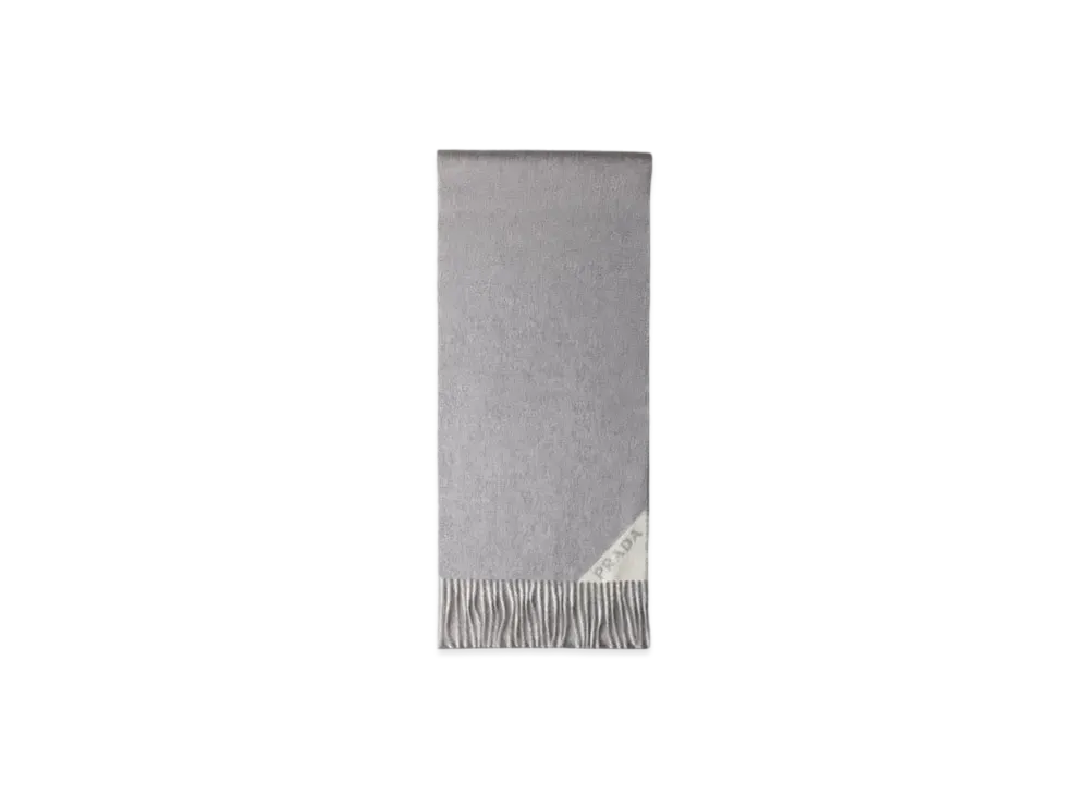 PRADA Double Cashmere Scarf "Gray/Off White"