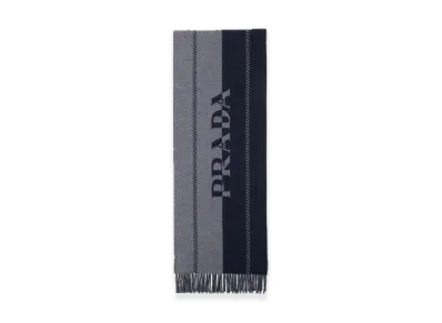 PRADA Small Wool Scarf with Jacquard Logo "Gray"