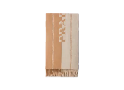 PRADA Small Wool Scarf with Jacquard Logo "Ivory/Camel"