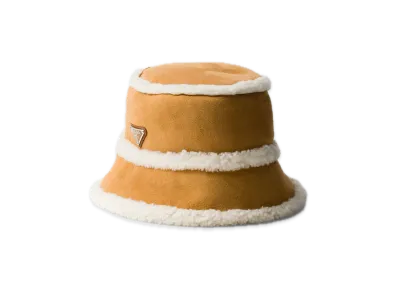 PRADA Suede Shearling Bucket Hat "Beige"